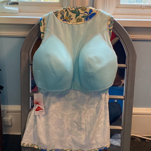 NWT. LANDS END Tankini top. Size 14DDD. Ivory Lotus Flower print. Soft cups. - Picture 4 of 8